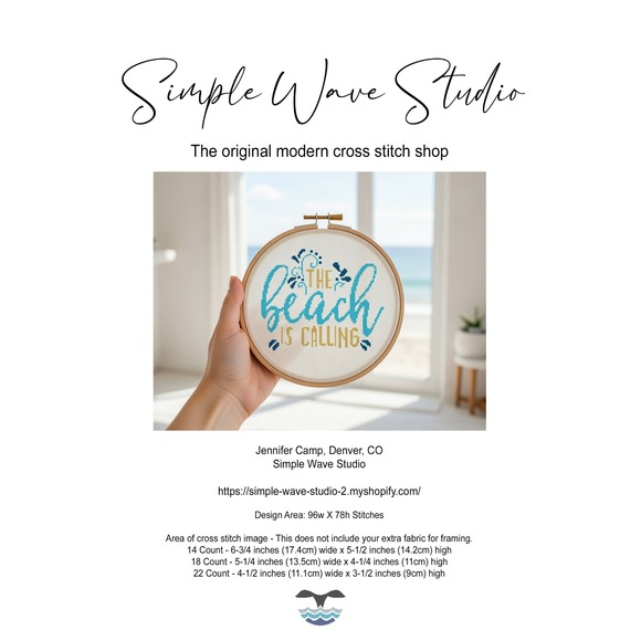 Simple Wave Studo Other - The Beach is Calling Quote Counted Cross Stitch Kit